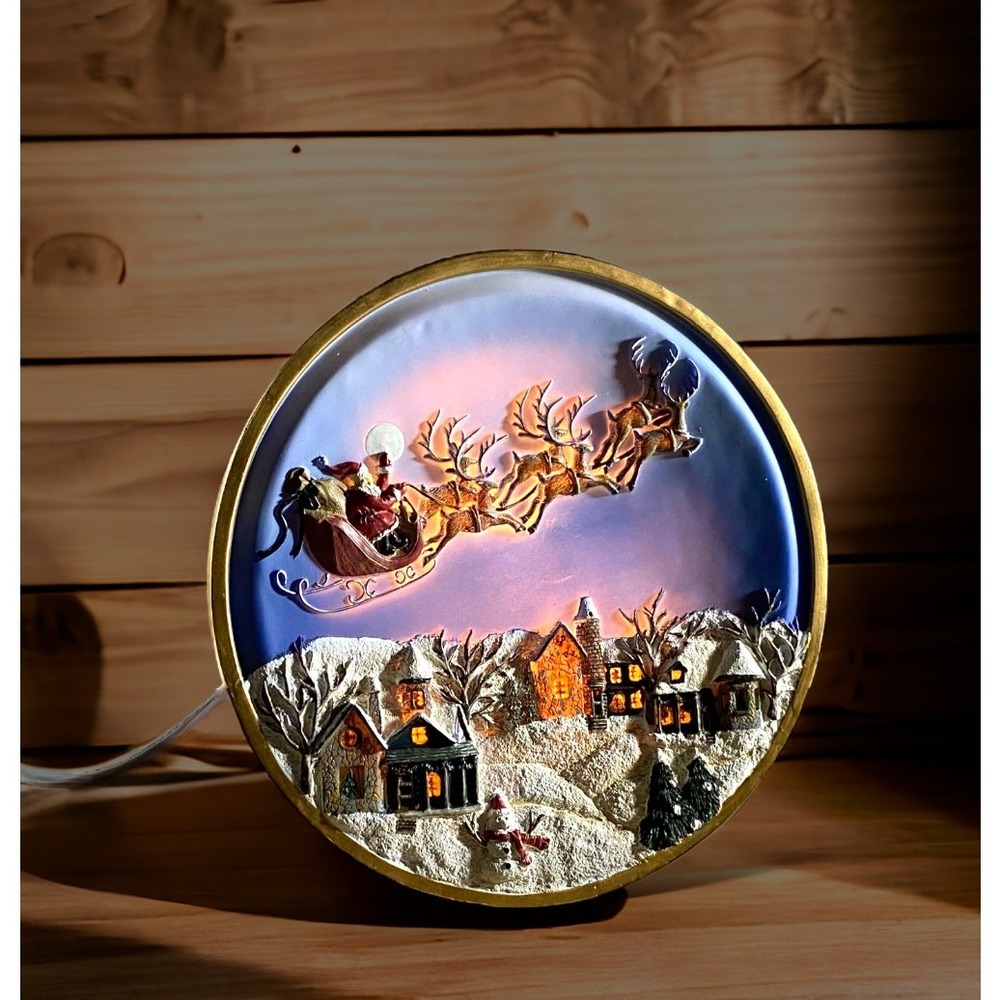 Poppy Industries‎ Christmas Table Lamp Santa Reindeer Christmas Eve 1999? NOS